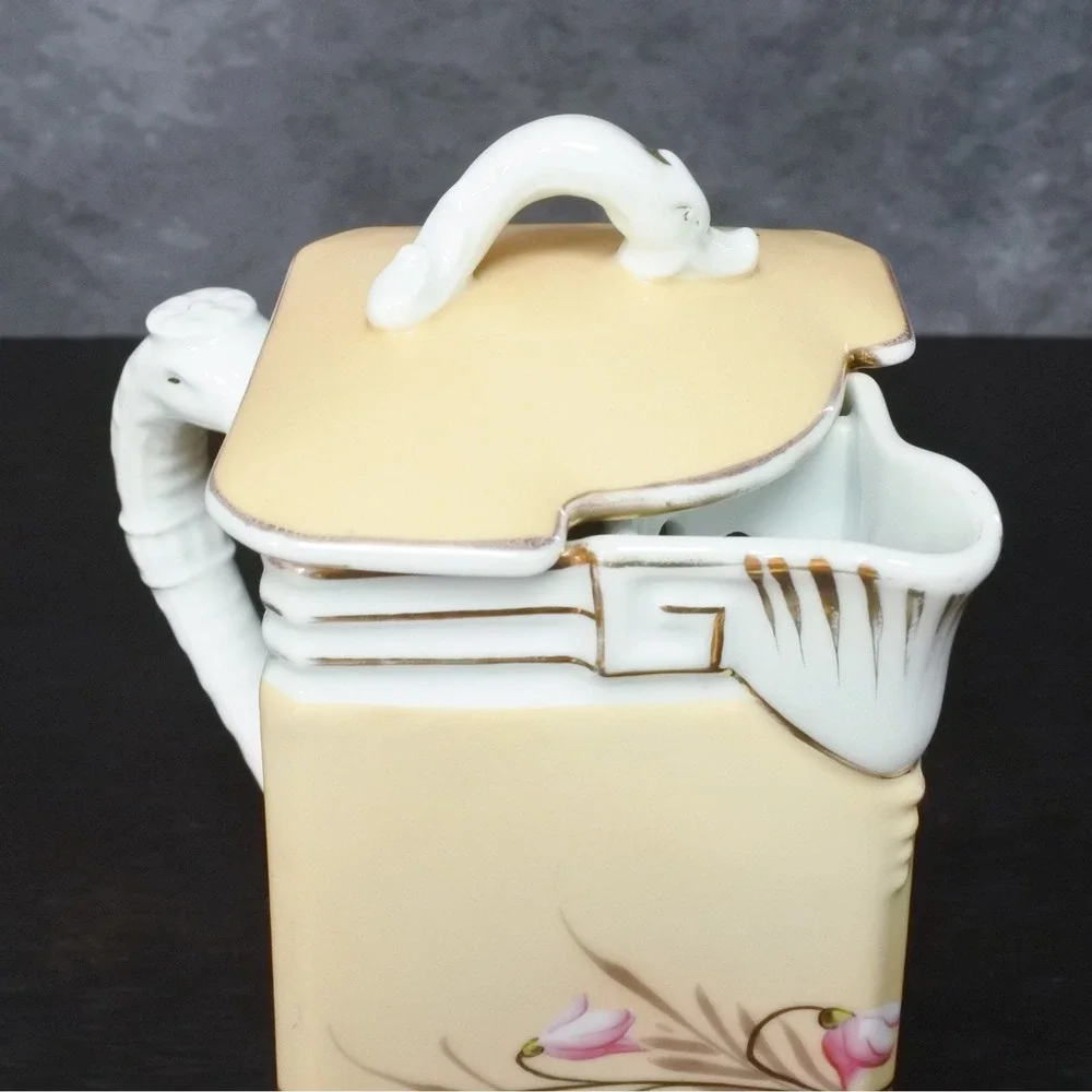Antique Hand Painted Violet Floral Porcelain Coffee Pot